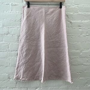 Hanna & Gracie 100% Linen A-Line Skirt Elastic Waist Raw Hem Light Pink Coastal